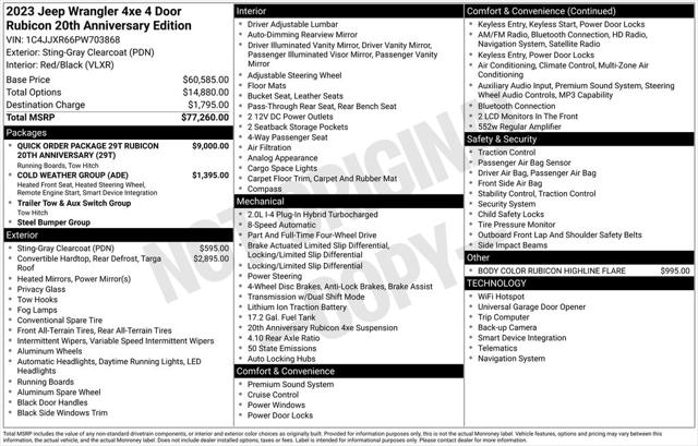 2023 Jeep Wrangler 4xe Rubicon 20th Anniversary 4x4 2023 Jeep Wrangler 4xe Rubicon 20th Anniversary 4x4