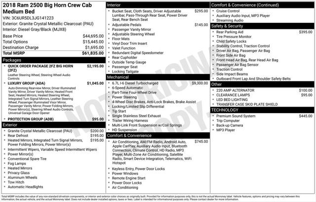 2018 RAM 2500 Big Horn Crew Cab 4x4 64 Box 2018 RAM 2500 Big Horn Crew Cab 4x4 64 Box