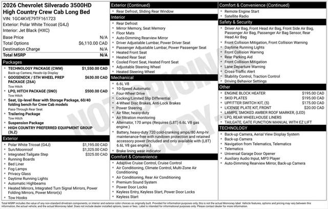2026 Chevrolet Silverado 3500HD Crew Cab, Long Bed, High Country Dual Rear Wheel, RWD