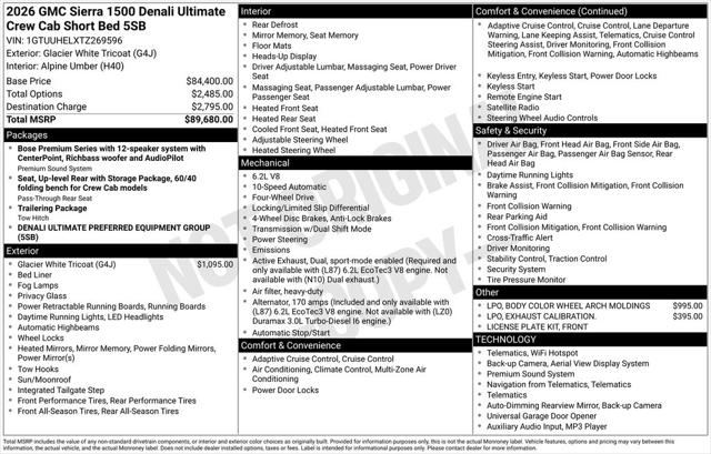 2026 GMC Sierra 1500 Crew Cab, Short Bed, Denali Ultimate, 4WD