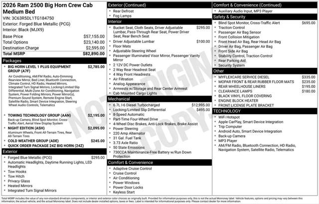 2026 Ram 2500 Big Horn Crew Cab 4x4 6'4" Box