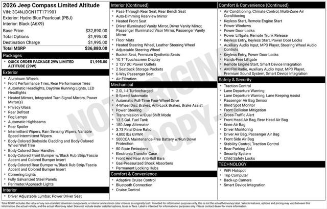 2026 Jeep Compass COMPASS LIMITED ALTITUDE 4X4 2026 Jeep Compass COMPASS LIMITED ALTITUDE 4X4