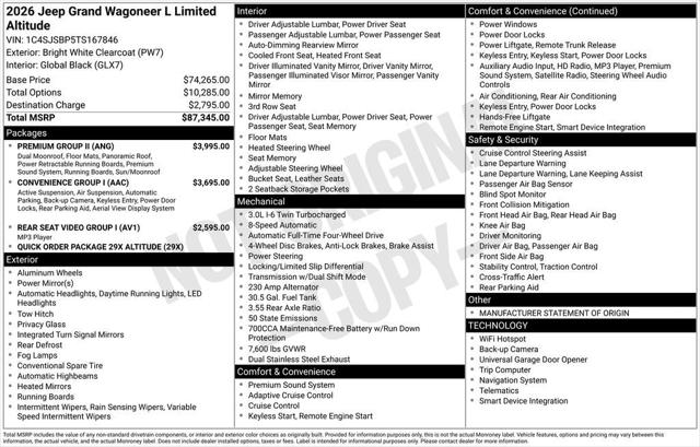 2026 Wagoneer Grand Wagoneer GRAND WAGONEER L LIMITED ALTITUDE 4X4