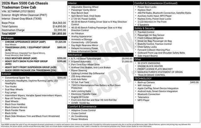 2026 RAM Ram 5500 Chassis Cab RAM 5500 TRADESMAN CHASSIS CREW CAB 4X4 84 CA