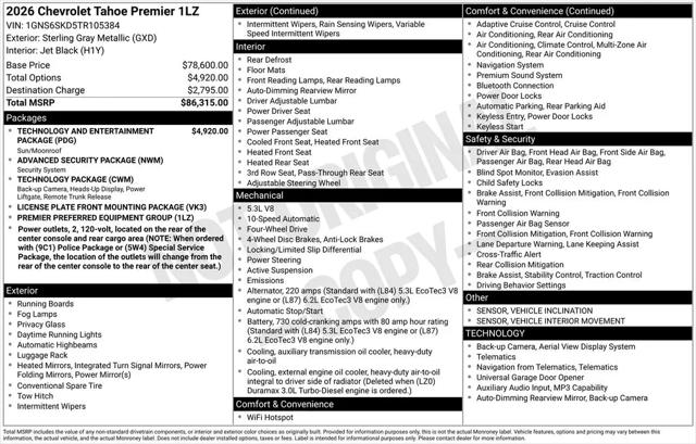 2026 Chevrolet Tahoe 4WD Premier