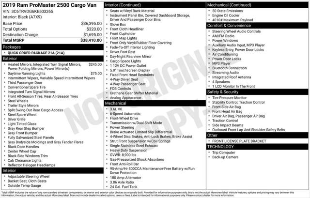 2019 Ram ProMaster 2500 Cargo Van High Roof 159" WB