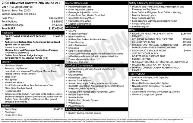 2026 Chevrolet Corvette Z06 Coupe, 2LZ, RWD