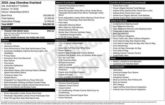 2026 Jeep Cherokee CHEROKEE OVERLAND 4X4