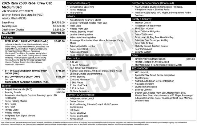 2026 RAM Ram 2500 RAM 2500 REBEL CREW CAB 4X4 64 BOX