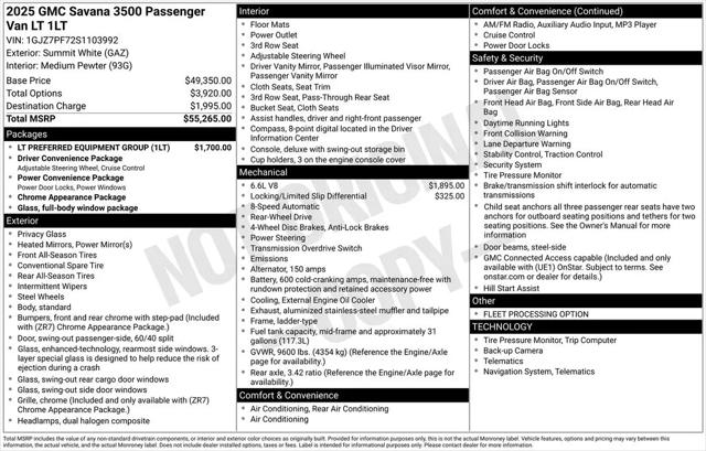 2025 GMC Savana Passenger RWD 3500 Extended Wheelbase LT