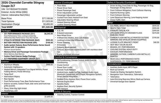 2026 Chevrolet Corvette Stingray Coupe, 2LT, RWD