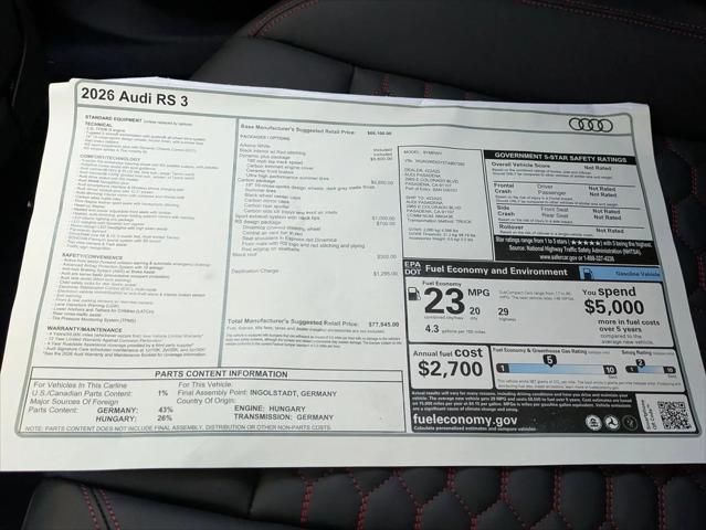 2026 Audi RS 3 TFSI quattro S tronic