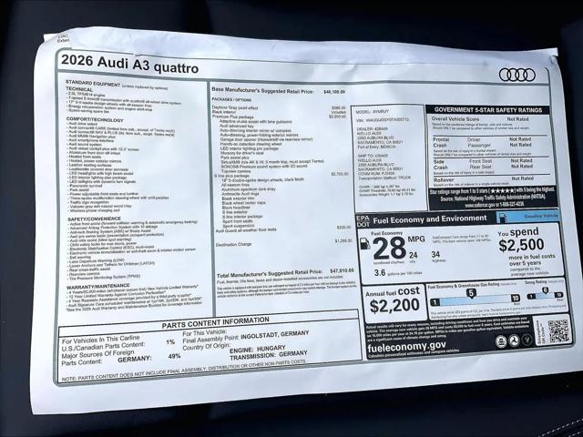 2026 Audi A3 Premium 40 TFSI quattro S tronic