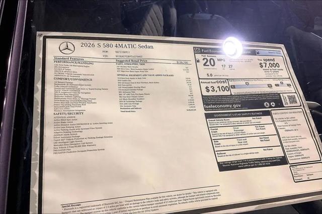 2026 Mercedes-Benz S 580 4MATIC