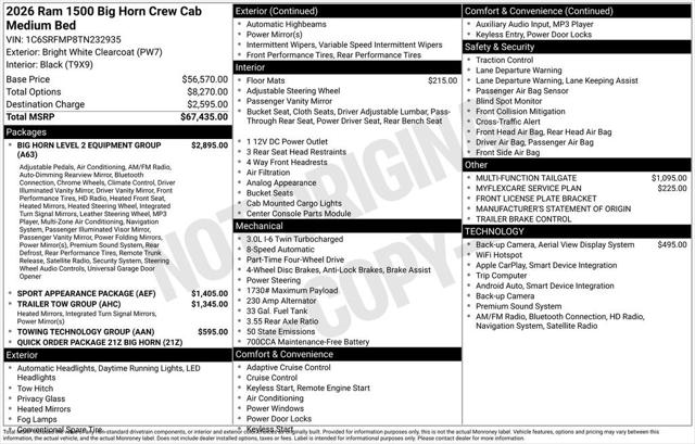 2026 RAM Ram 1500 RAM 1500 BIG HORN CREW CAB 4X4 64 BOX