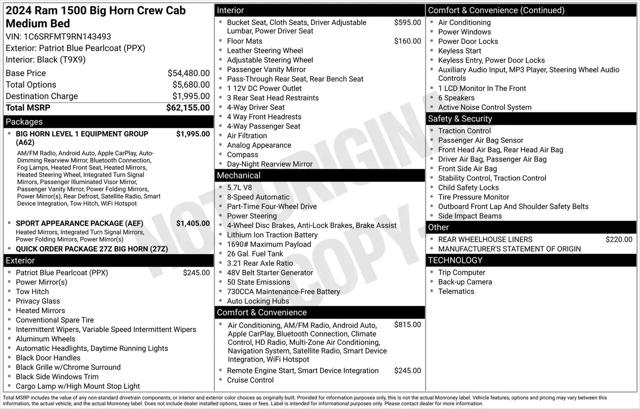 2024 Ram 1500 Big Horn Crew Cab 4x4 6'4" Box