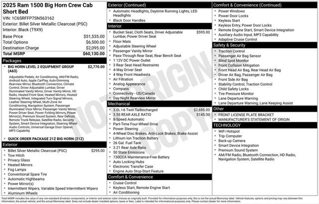 Used 2025 RAM 1500 Big Horn Crew Cab 4x4 57" Box For Sale in Muscle Shoals, AL