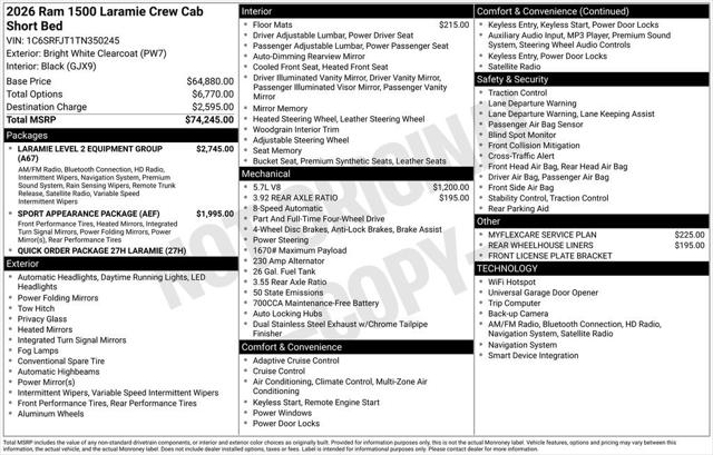 2026 RAM Ram 1500 RAM 1500 LARAMIE CREW CAB 4X4 57 BOX