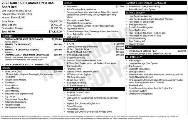 2026 RAM Ram 1500 RAM 1500 LARAMIE CREW CAB 4X4 57 BOX