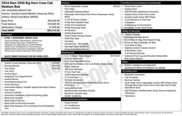 2024 RAM 2500 Big Horn Crew Cab 4x4 64 Box