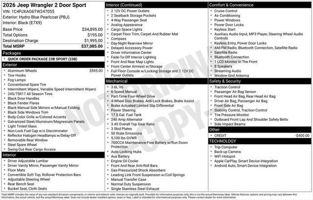 2026 Jeep Wrangler WRANGLER 2-DOOR SPORT