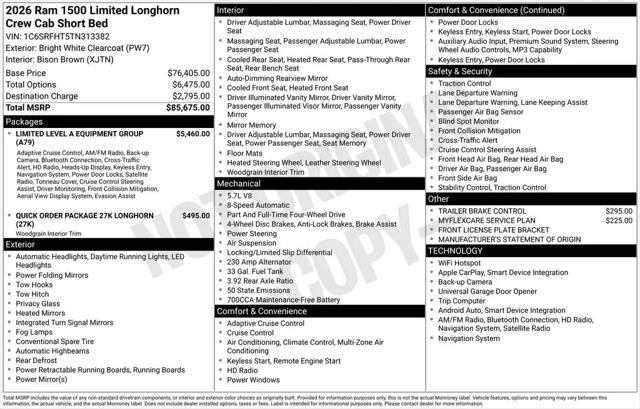 2026 Ram 1500 Limited Longhorn Crew Cab 4x4 5'7" Box