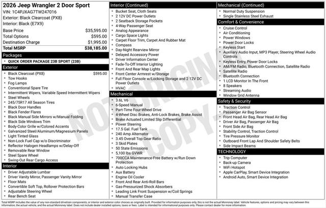 2026 Jeep Wrangler 2-Door Sport 4x4