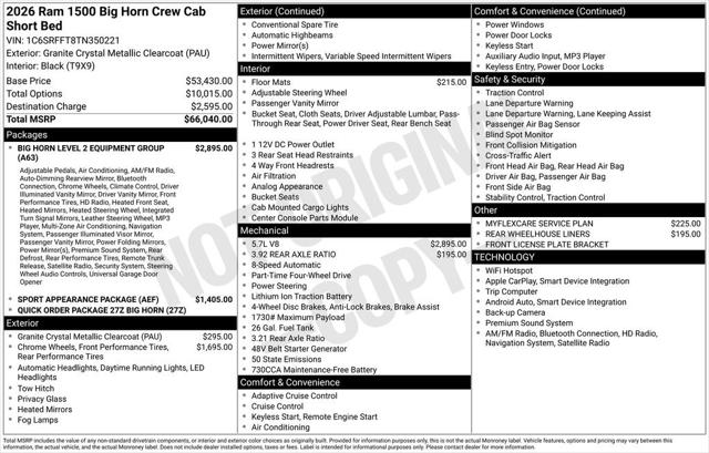 2026 RAM Ram 1500 RAM 1500 BIG HORN CREW CAB 4X4 57 BOX