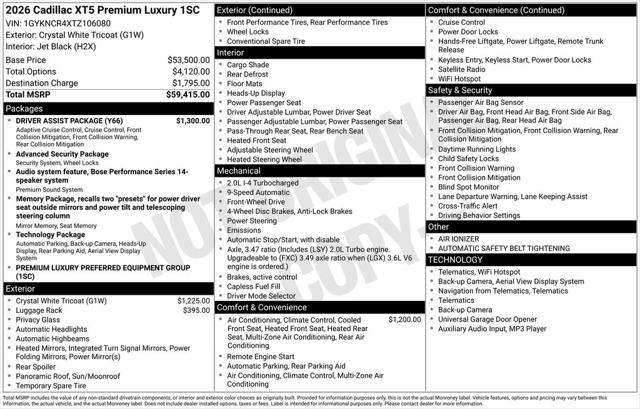 2026 Cadillac XT5 Premium Luxury FWD