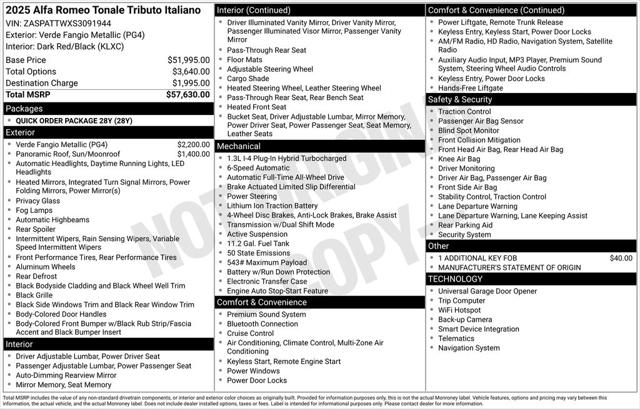 2025 Alfa Romeo Tonale Special Edition Tributo Italiano EAWD 2025 Alfa Romeo Tonale Special Edition Tributo Italiano EAWD