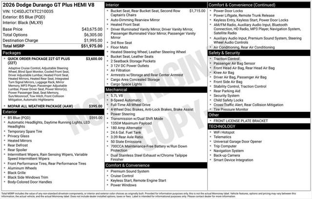 2026 Dodge Durango DURANGO GT PLUS AWD HEMI V8