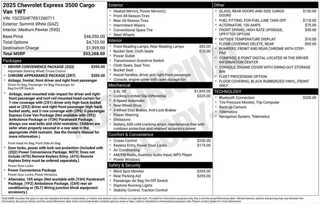 2025 Chevrolet Express Cargo Van RWD 3500 Extended Wheelbase WT