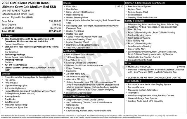 2026 GMC Sierra 2500HD Crew Cab, Standard Bed, Denali Ultimate, 4WD