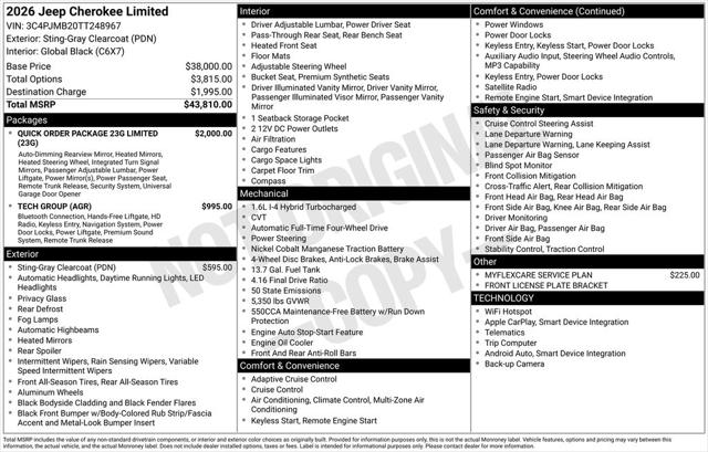 2026 Jeep Cherokee CHEROKEE LIMITED 4X4 2026 Jeep Cherokee CHEROKEE LIMITED 4X4