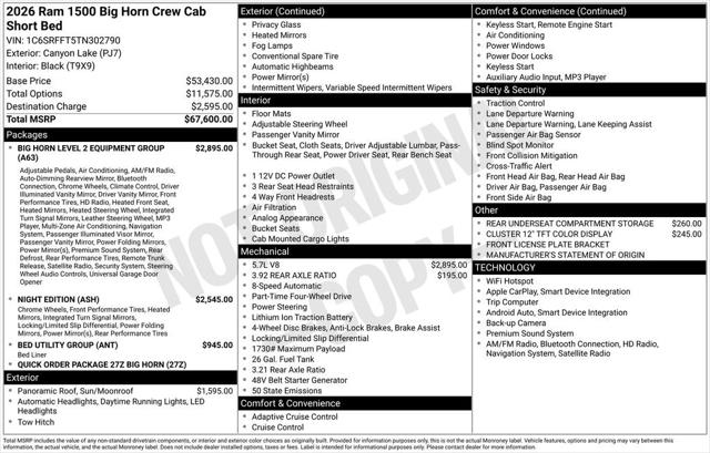 2026 RAM Ram 1500 RAM 1500 BIG HORN CREW CAB 4X4 57 BOX