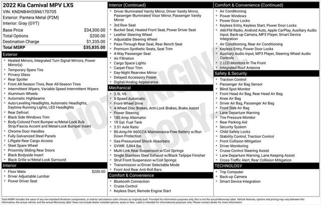 2022 Kia Carnival MPV LX Seat Package