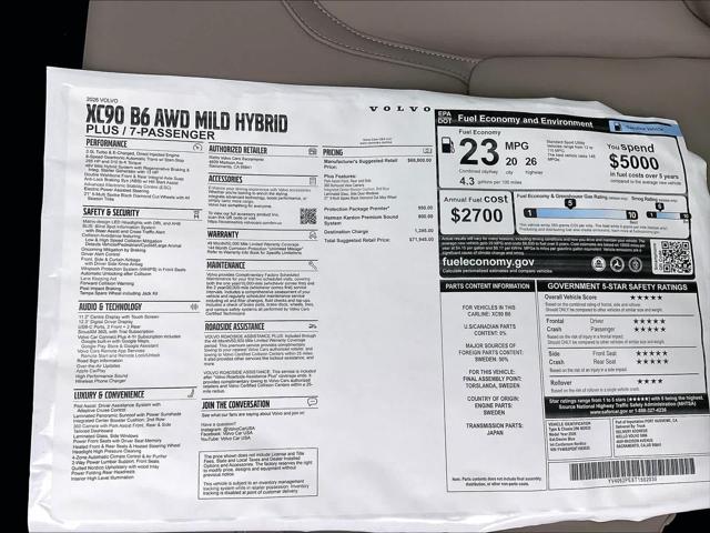2026 Volvo XC90 Plus, B6 AWD Gas (mild hybrid), Gasoline, Bright, 7 Seats