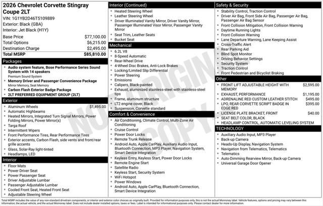 2026 Chevrolet Corvette Stingray Coupe, 2LT, RWD