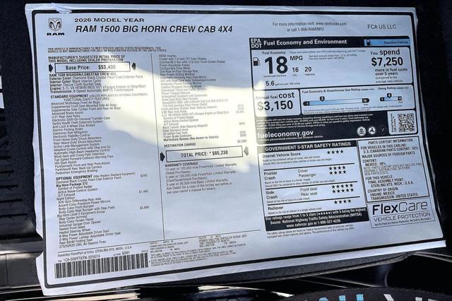 New 2026 RAM 1500 Big Horn Crew Cab 4x4 57" Box For Sale in Millington, TN