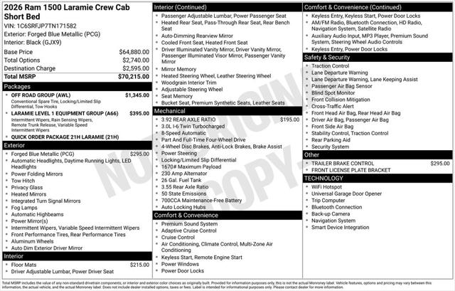 2026 RAM Ram 1500 RAM 1500 LARAMIE CREW CAB 4X4 57 BOX