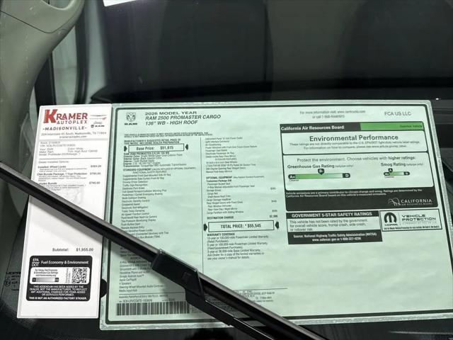 2026 Ram ProMaster 2500 Cargo Van Tradesman High Roof 136" WB w/Pass Seat