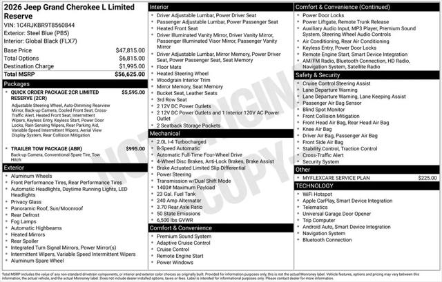 2026 Jeep Grand Cherokee L Limited Reserve