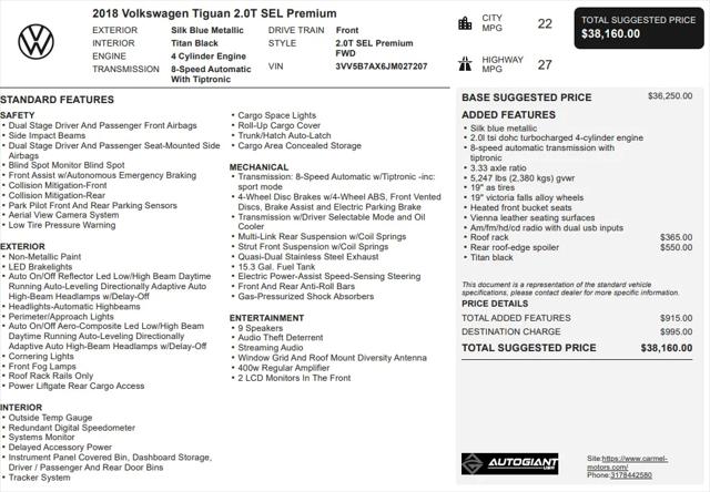 2018 Volkswagen Tiguan 2.0T SEL Premium