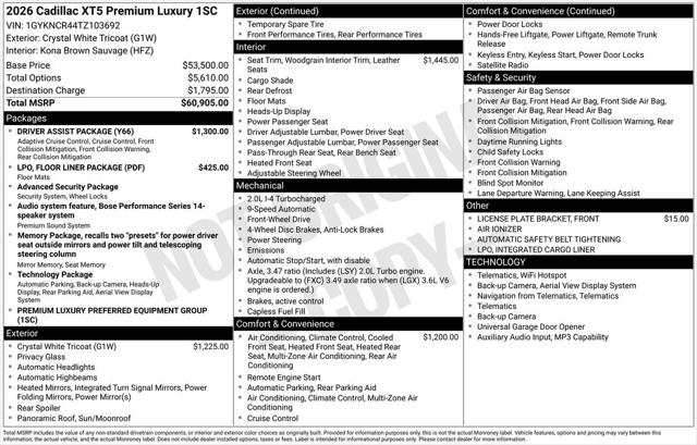 2026 Cadillac XT5 Premium Luxury FWD