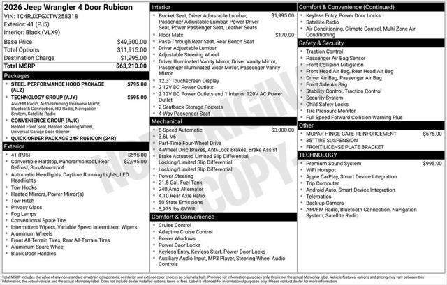 2026 Jeep Wrangler WRANGLER 4-DOOR RUBICON
