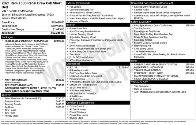 2021 RAM 1500 Rebel Crew Cab 4x4 57 Box 2021 RAM 1500 Rebel Crew Cab 4x4 57 Box