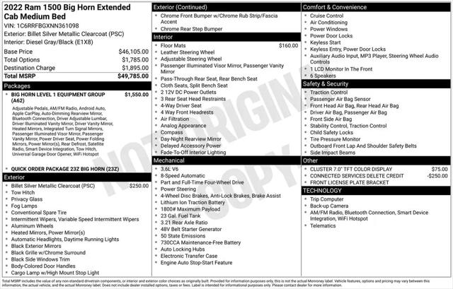 2022 Ram 1500 Big Horn Quad Cab 4x4 6'4" Box