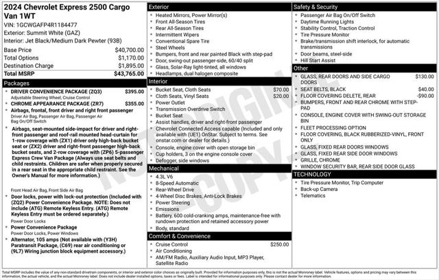 2024 Chevrolet Express Cargo Van RWD 2500 Regular Wheelbase WT