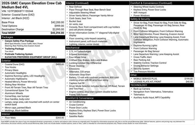 2026 GMC Canyon Elevation, 4WD