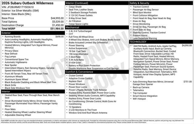 2026 Subaru Outback Wilderness for sale in Tacoma, WA